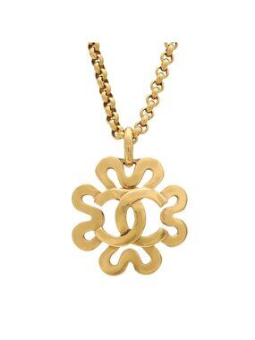 Chanel Flower CC Logo Vintage Chain Pendant Gold Plated 95P